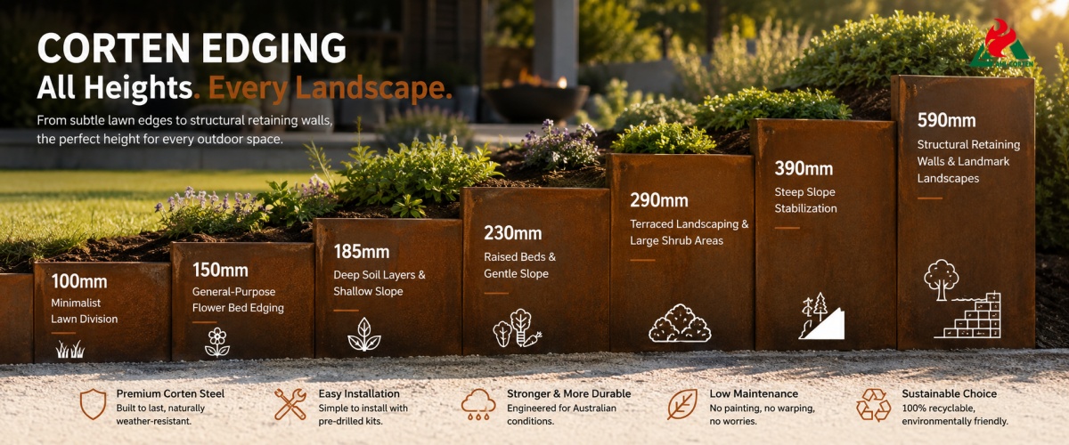 Detailed Explanation of Corten Edging Heights Across All Sizes (100mm–590mm)